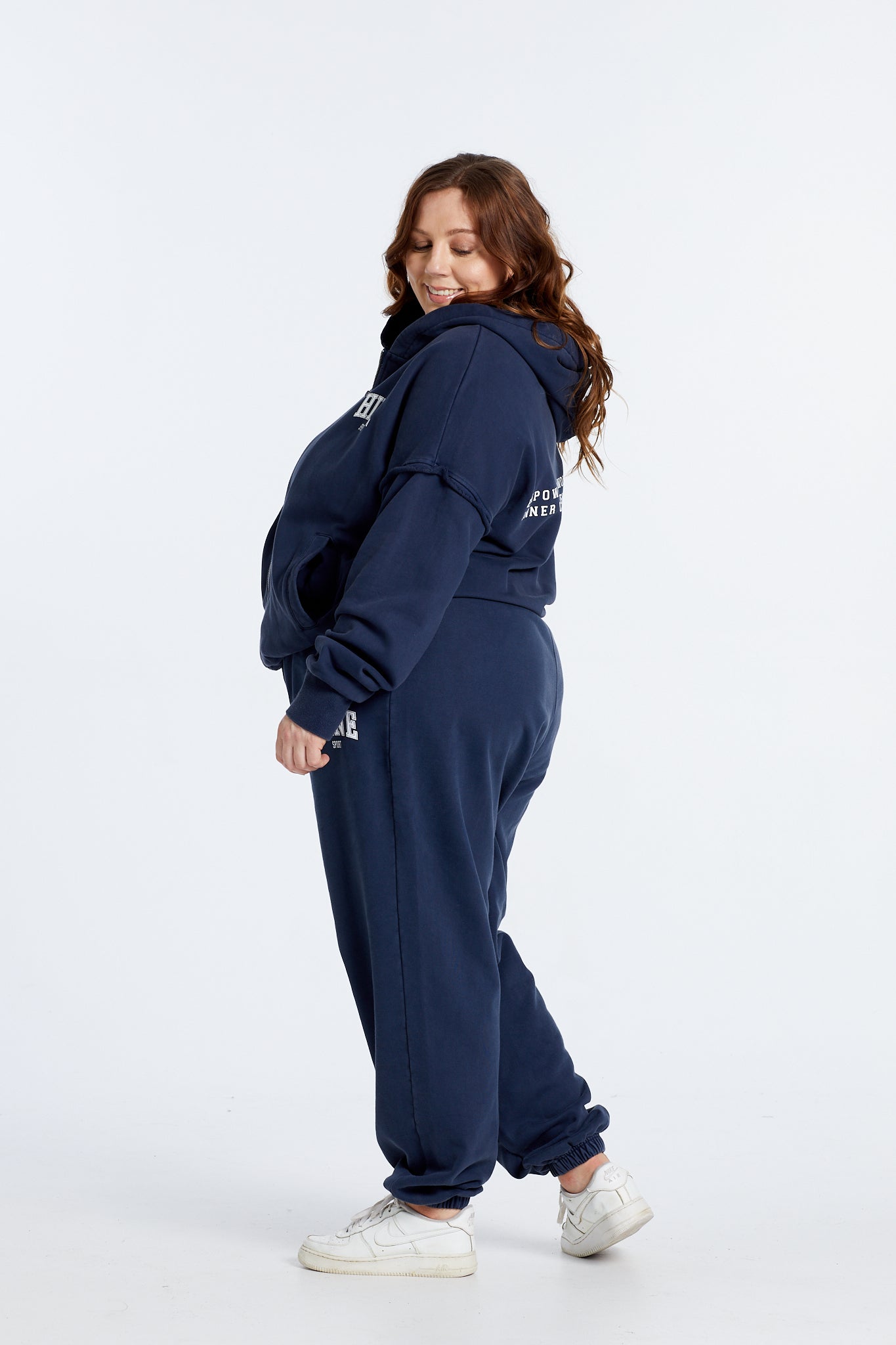 Oversized Washed Zip Up Hoodie Navy Hine Collection 3423