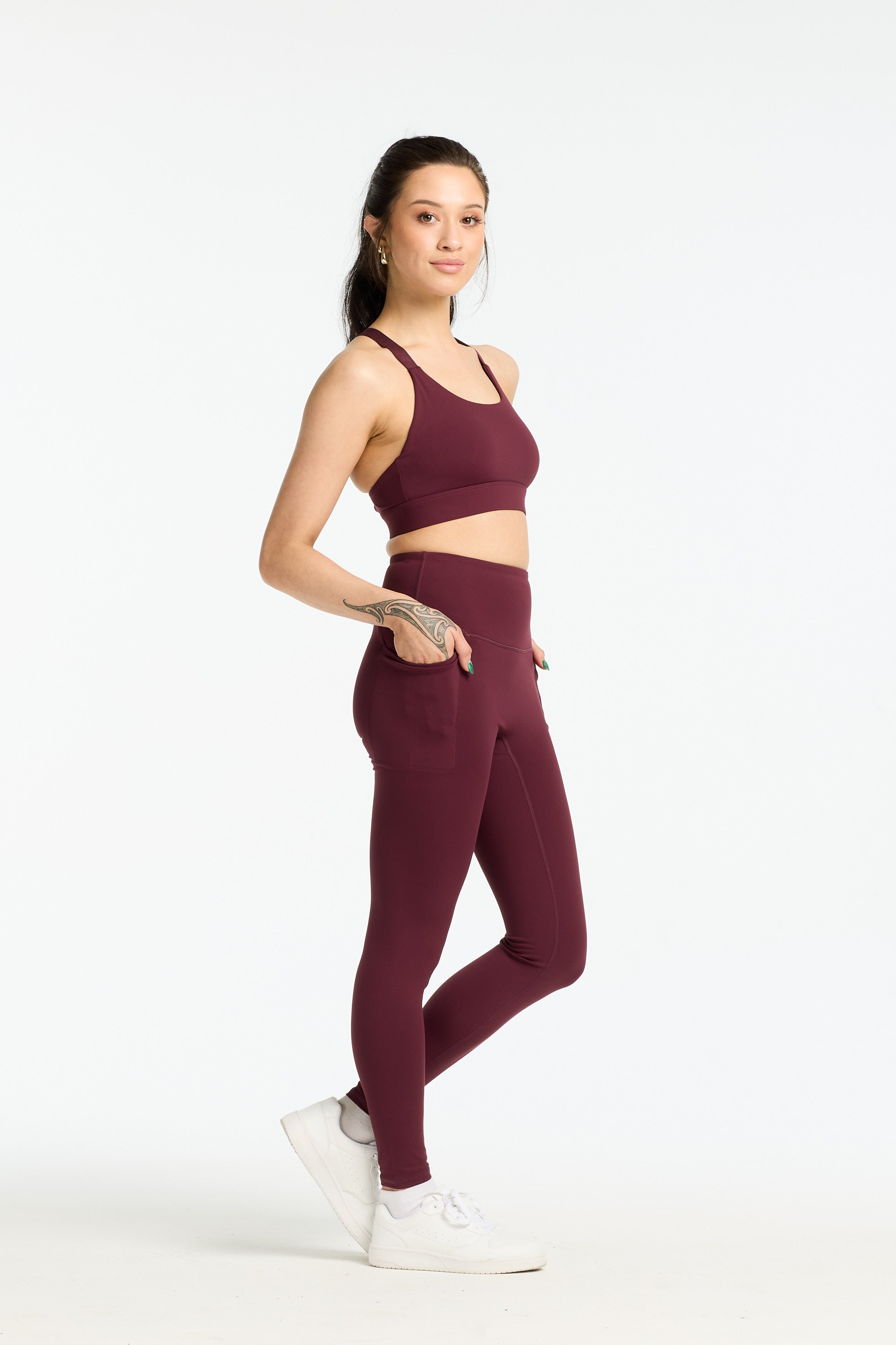 STAPLE W/ POCKET FULL LENGTH LEGGINGS BURGUNDY