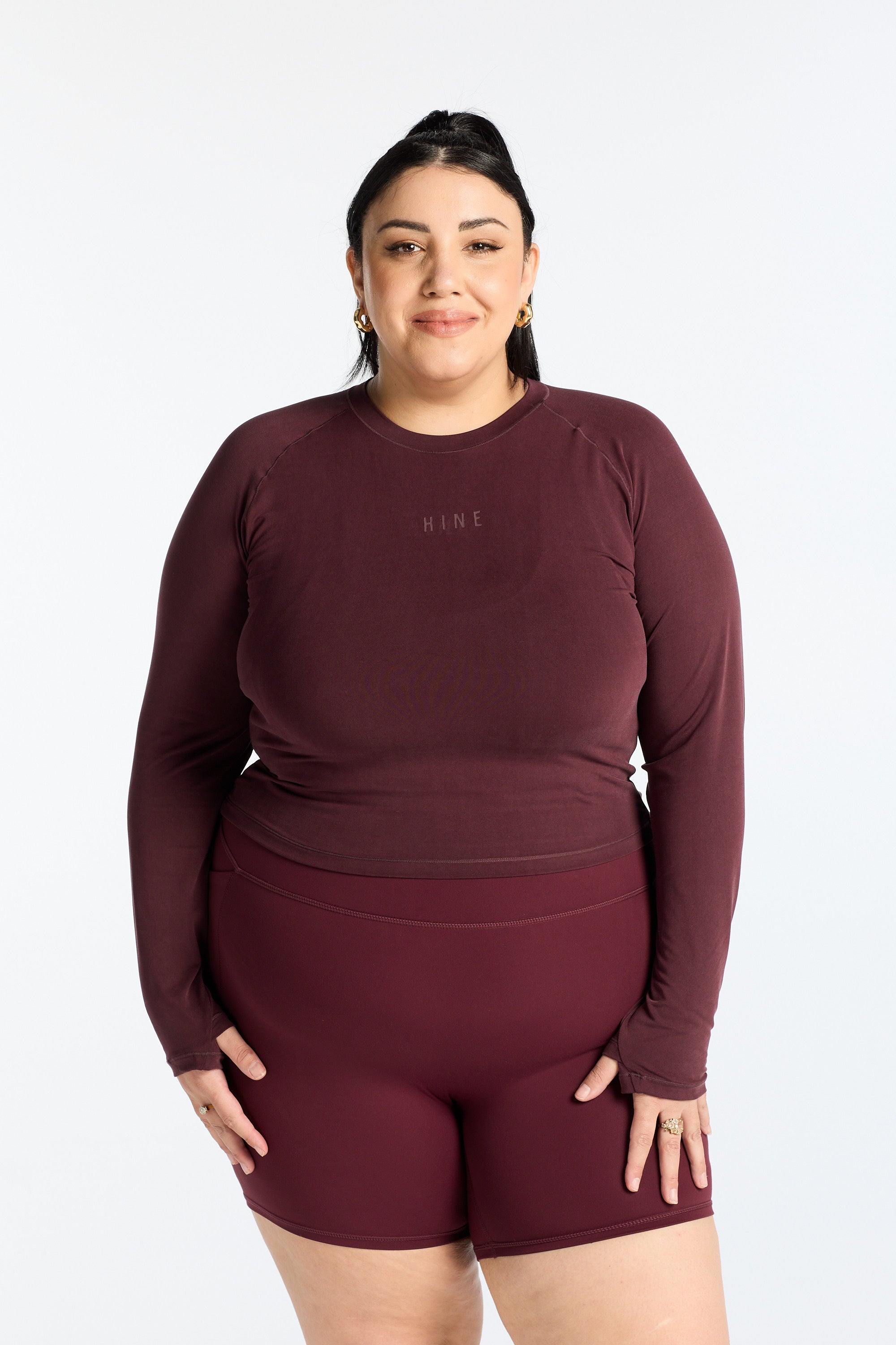 THE ESSENTIALS CROP LONG SLEEVE BURGUNDY