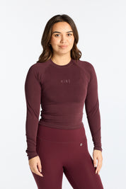 THE ESSENTIALS CROP LONG SLEEVE BURGUNDY