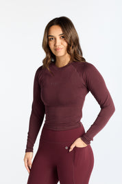 THE ESSENTIALS CROP LONG SLEEVE BURGUNDY